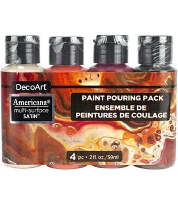 Americana Multi-Surface Satin Molten Lava Acrylics - 4 Paint Pouring Pack - 2oz